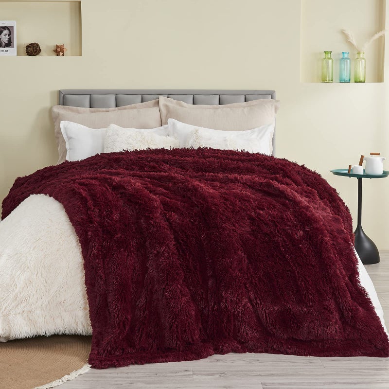 GONAAP Fuzzy Faux Fur Throw Blanket Wine Red Super Soft Cozy Plush Fuzzy Shaggy Blanket for Couch Sofa Bed (Wine Red, Throw(50"x60")) - Image 2